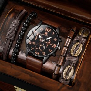 5pcs Men’s Fashion Quartz Watch and Bracelet Set