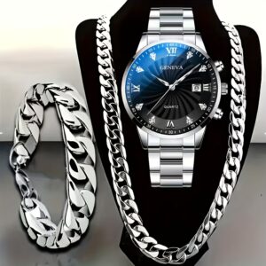 3pcs Men’s Watch Set, Quartz Wristwatch Ideal Gift for Men