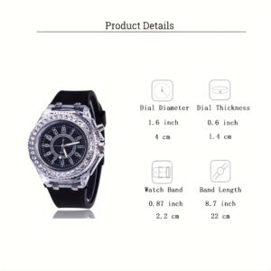 Fashionable And Creative Luminous Watch with Rhinestone Bezel, Suitable For, Both And, Featuring a Silicone Quartz Design Perfect for School Supplies And Night Club Parties