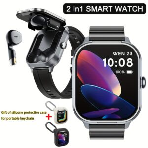 2024 New Smartwatch with Built-In TWS Watch Earphones, 2-In-1 2.01-Inch Screen, Free Keychain And Watch Protective Case, Large Capacity Battery Earphones, Battery Life, Smartwatch, Wireless Earphones, And Smart Earphones