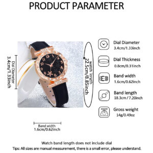 6pcs Women’s Luxury Quartz Watch & Matching Set – Elegant Watch with Strap, Bracelet, Necklace, Earring Suitable for Easter, Ramadan, Valentine’s Day Gift – Stylish Quartz Watch for Parties, Weddings, Daily Wear